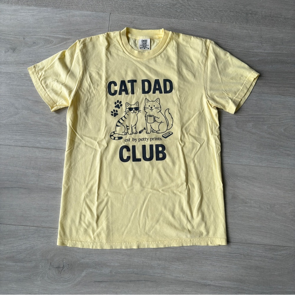 Petty Prints Comfort Colors Yellow Cat Dad Club T Shirt